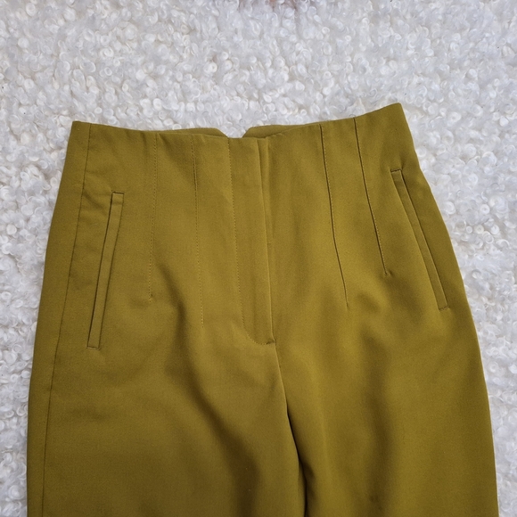 ZARA Mustard High Waist Pleated Straight Pants M Cropped Tailored Fit Office - Picture 8 of 15